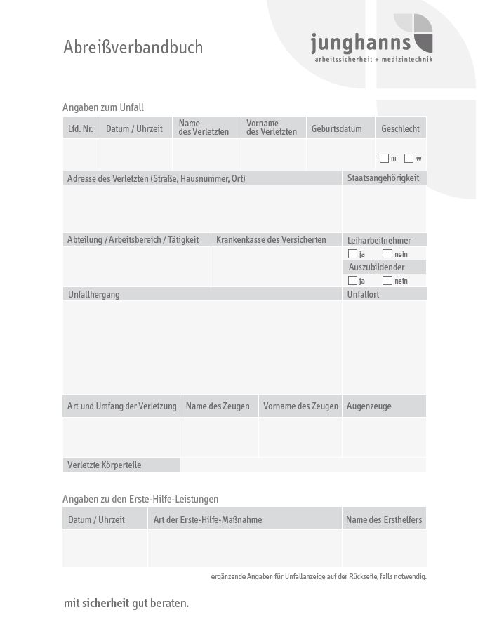 Verbandbuch, Block, abreißbar, 50 Blatt, DIN A5