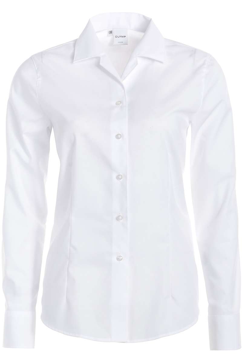 Damen Bluse Luxor, weiß, langarm, bestickt, Größe 54