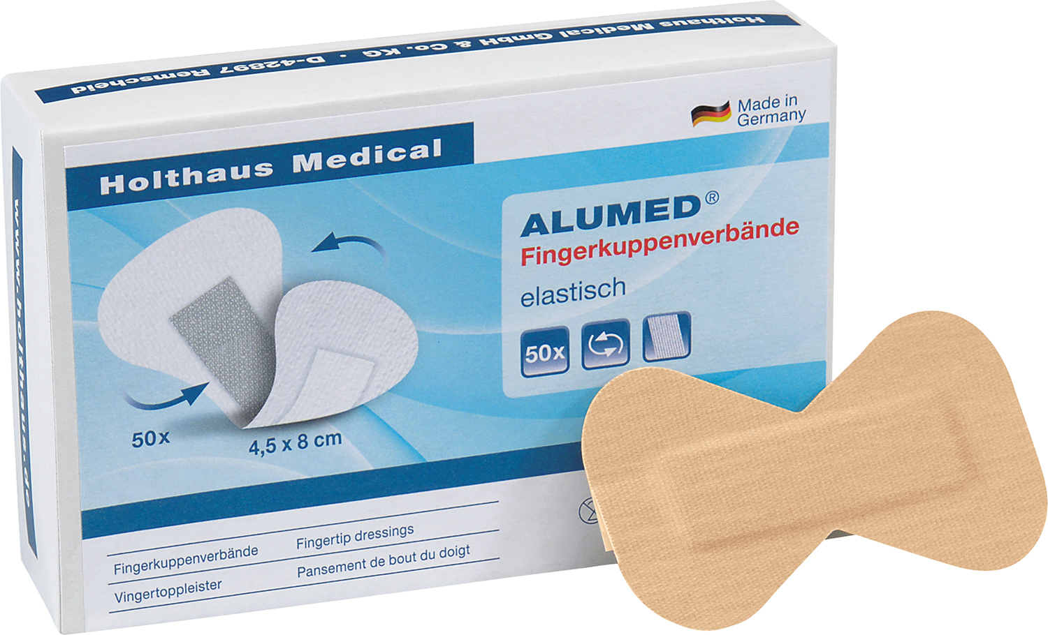 Fingerkuppenverband Alumed, elastisch, 4,5 x 8 cm, Pack a) 50 Stück