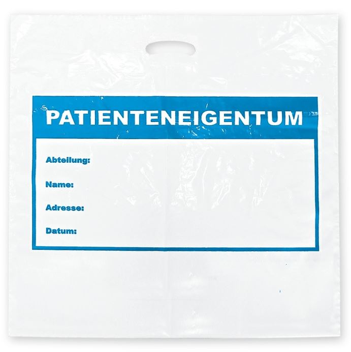 Tragetaschen ''Patienteneigentum'' weiß, Pack a) 10 Stück