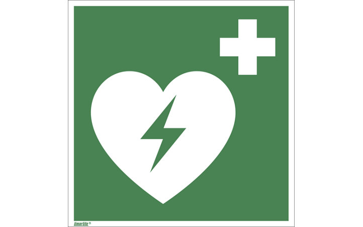Rettungszeichen Automatisierter Defibrillator, PVC-Folie, 15x15 cm