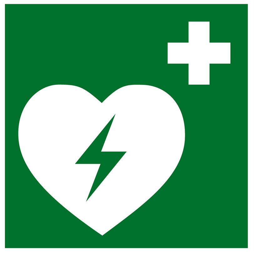 Rettungszeichen Defibrillator, 10x10 cm, Kunststoff nachleuchtend