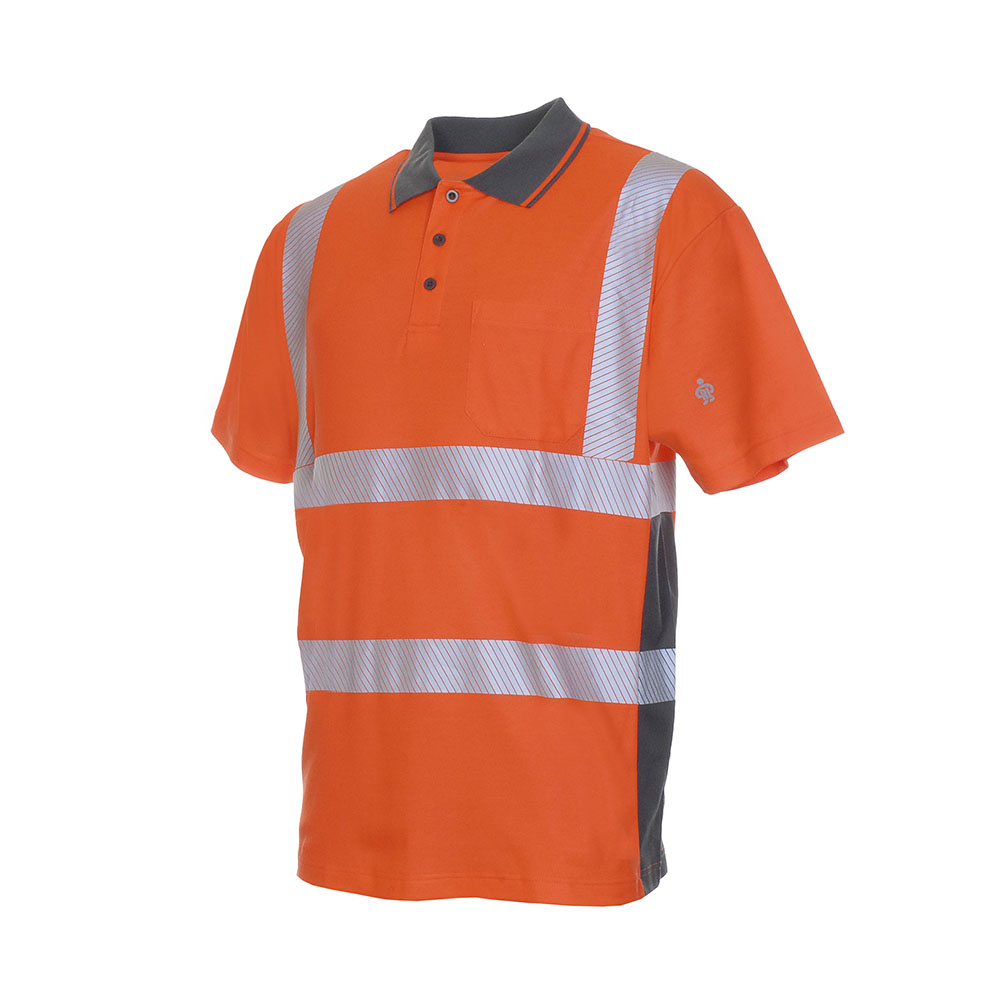 Warnschutz Polo-Shirt BRIGHT LINE, warnorange-grau, Größe 4XL