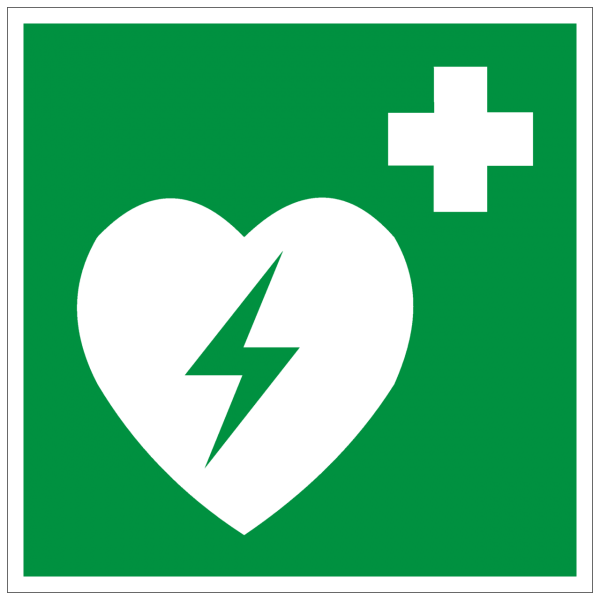 Rettungszeichen Defibrillator, PVC Folie, langnachleuchtend, 20 x 20 cm
