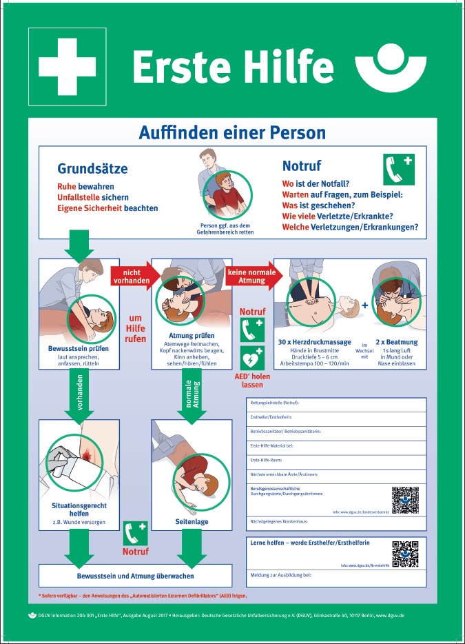 Anleitung zur Ersten Hilfe, Kunststoffschild