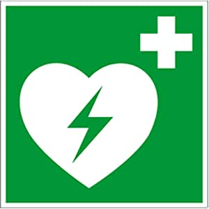 Rettungsschild Defibrillator, PVC Folie, langnachleuchtend, 15 x 15 cm